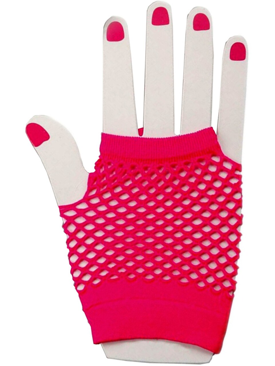 Adults Neon Pink Fishnet Fingerless 80s Rock Costume Half Gloves
